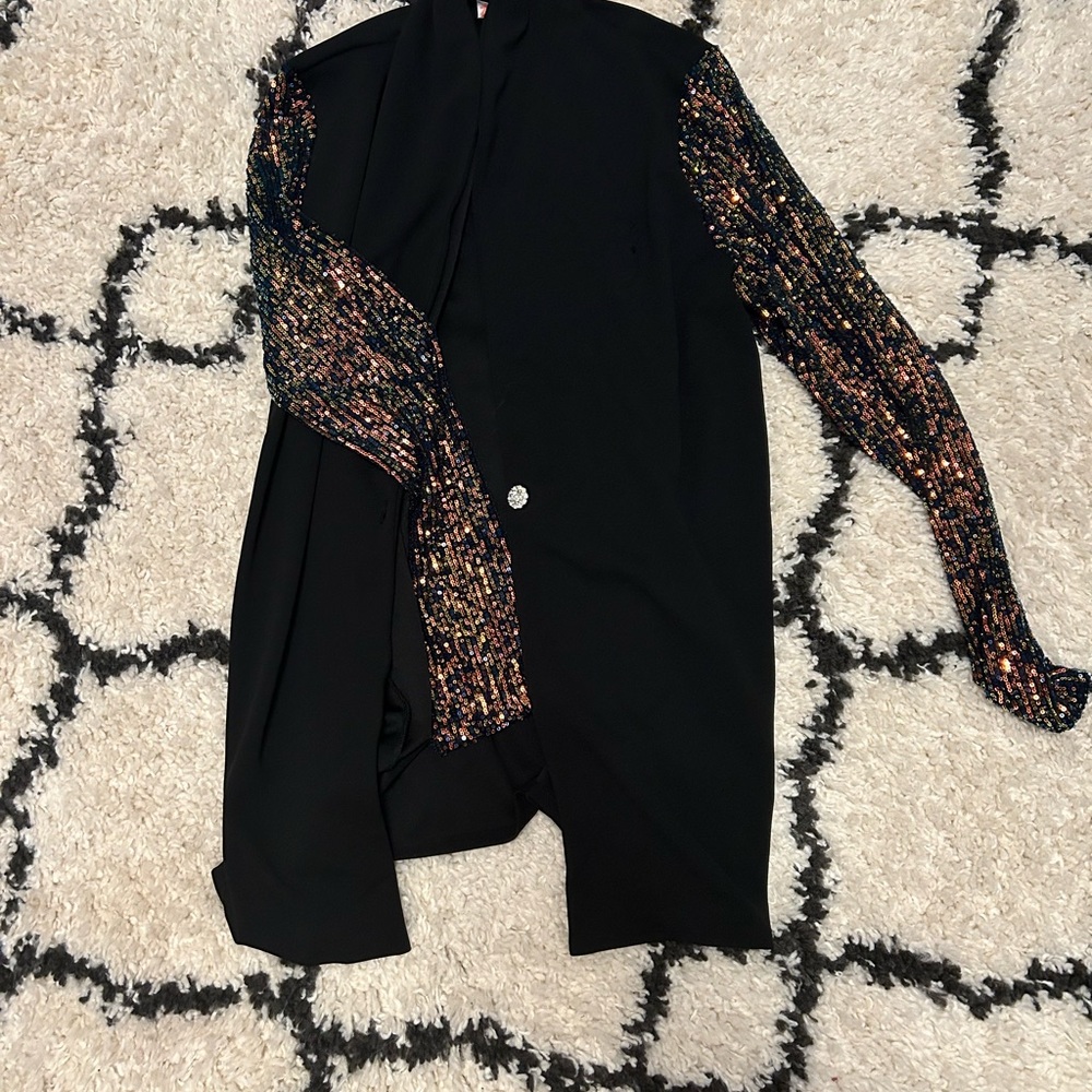 Zig Zag Stripe Blazer with Sequin Sleeves